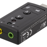 DELTACO USB-äänikortti, kuuloke- ja mikrofoniliitokset, äänensäätö, äänenvaimennus